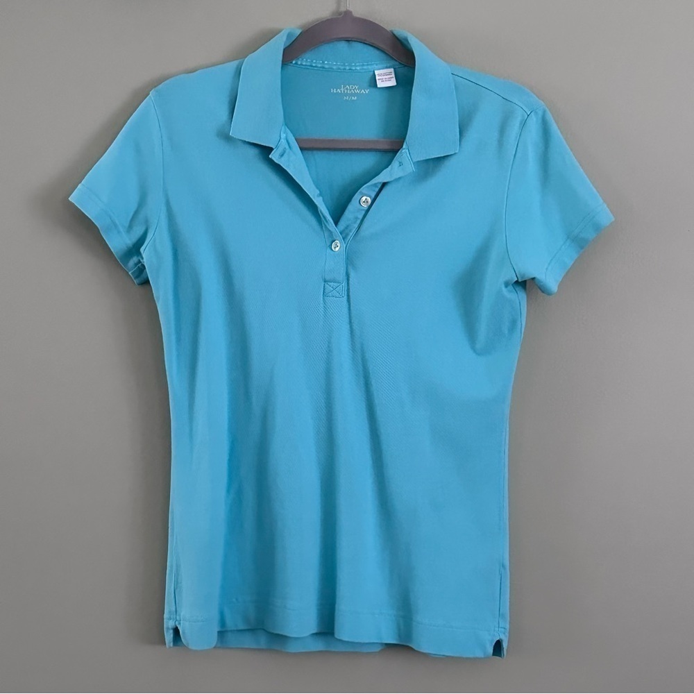 Lady Hathaway Turquoise Short Sleeve Golf Shirt Women’s 3 Button Collared Medium